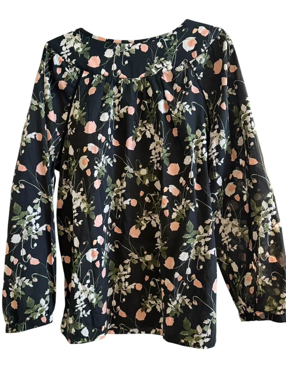 J. Crew Black Poppy Dream Liberty Floral Front Tie Peasant Blouse